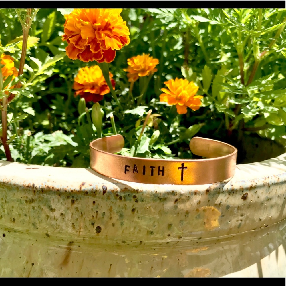 Hand stamped adjustable metal cuff bracelet